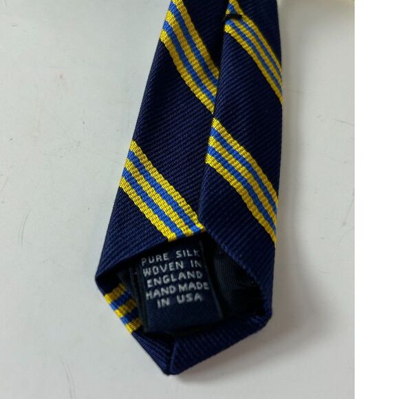 Brooks Brothers Navy with Yellow Royal Blue Stripes Classic Silk Tie - Picture 7 of 9